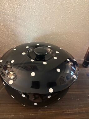 RETIRED Black and White Polka Dot Ceramic  dish with lid  SPODE Baking Days